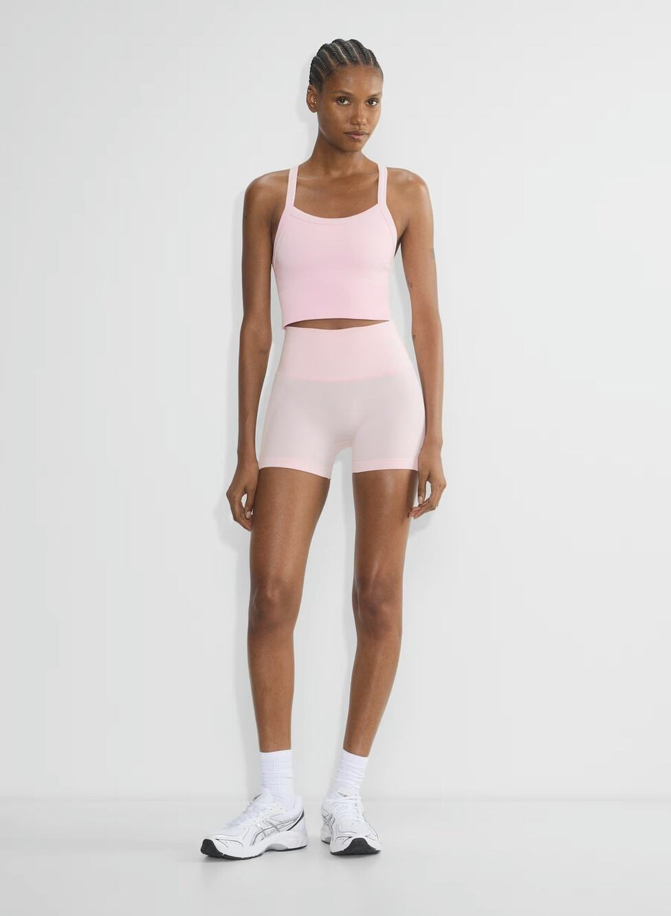 Aritzia Golden BodyGrip Scoopneck Racerback Tank Ribbed Shorts Villa Pink Medium